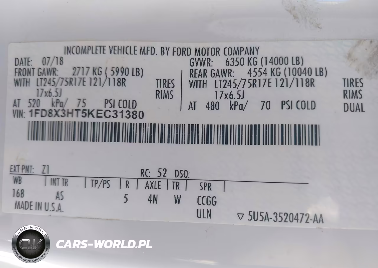 2019 Ford Super Duty F-350 Drw Xl VIN:1FD8X3HT5KEC31380 - 9