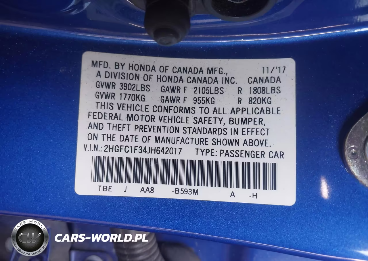 2018 Honda Civic Ex-T VIN:2HGFC1F34JH642017 - 9
