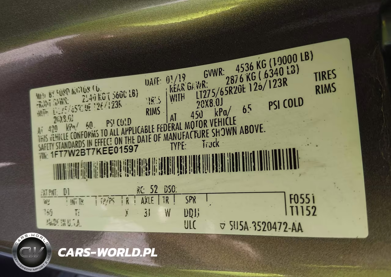 2019 Ford F-250 Limited VIN:1FT7W2BT7KEE01597 - 9