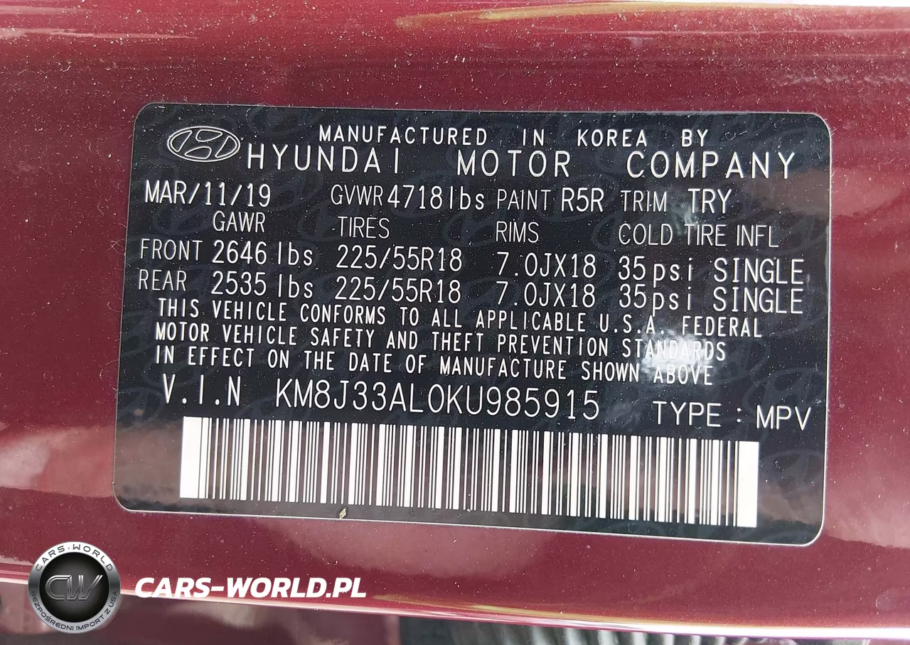 2019 Hyundai Tucson Sel VIN:KM8J33AL0KU985915 - 9