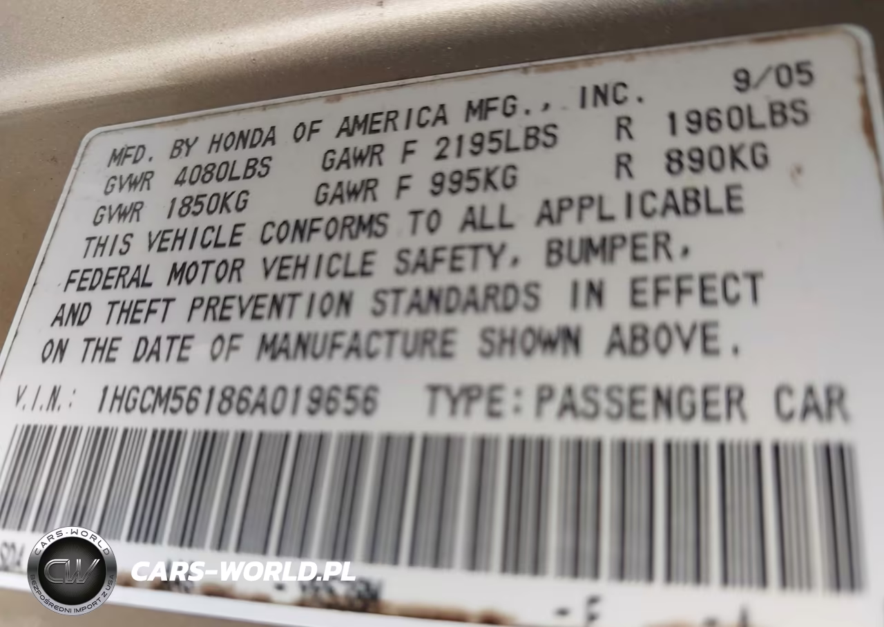 2006 Honda Accord 2.4 Vp VIN:1HGCM56186A019656 - 9