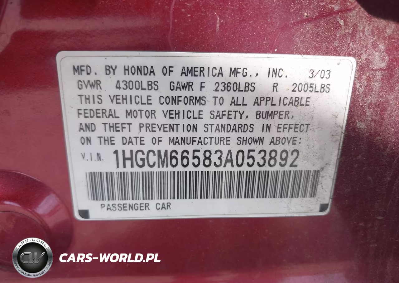 2003 Honda Accord 3.0 Ex VIN:1HGCM66583A053892 - 9