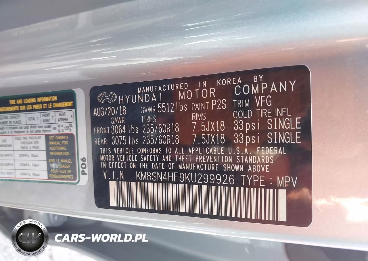 2019 Hyundai Santa Fe Xl Se VIN:KM8SN4HF9KU299926 - 9