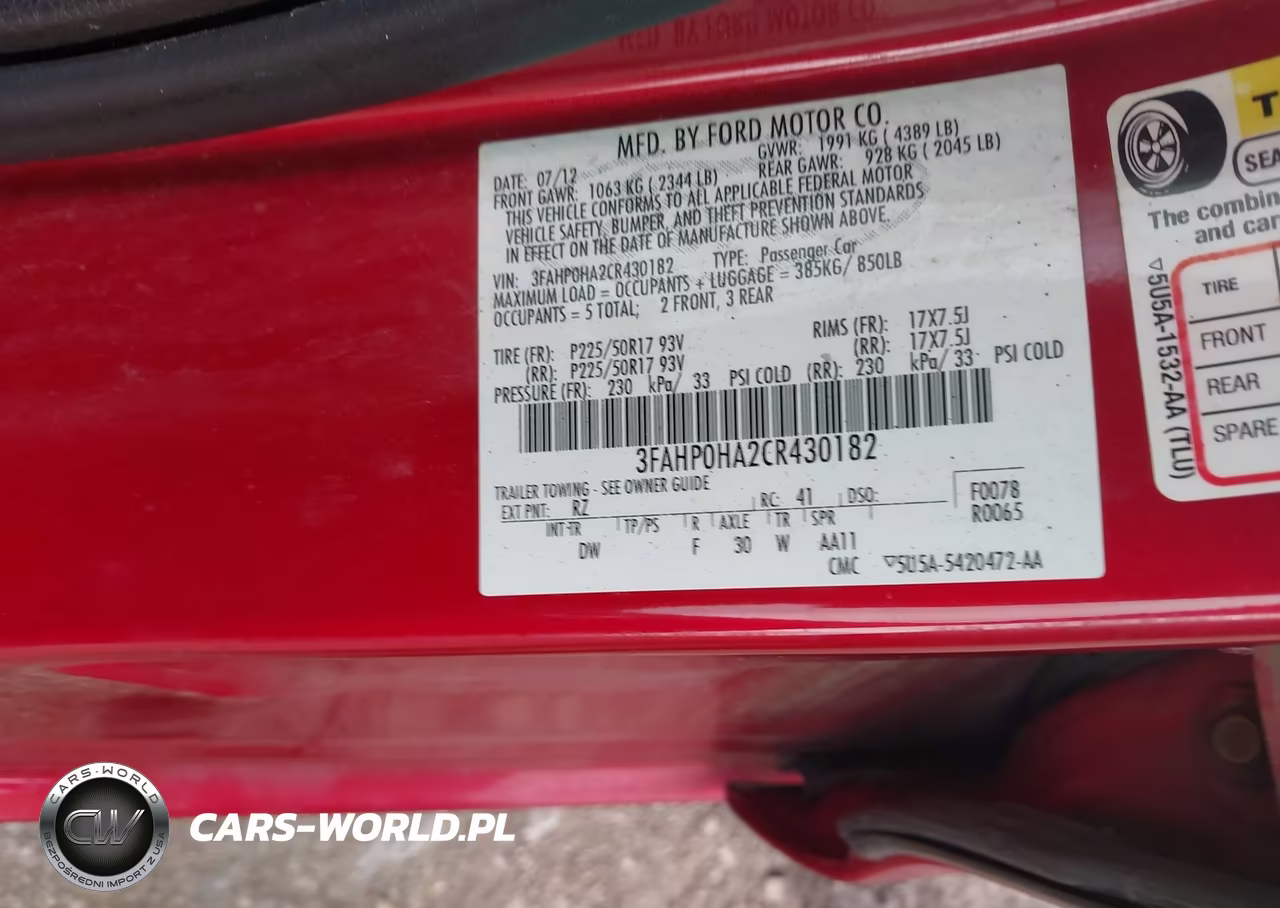 2012 Ford Fusion Se VIN:3FAHP0HA2CR430182 - 9