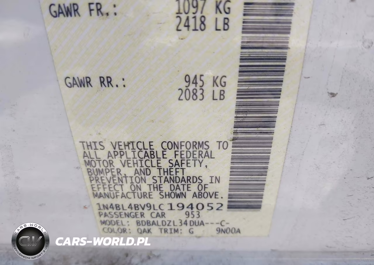 2020 Nissan Altima S Fwd VIN:1N4BL4BV9LC194052 - 9