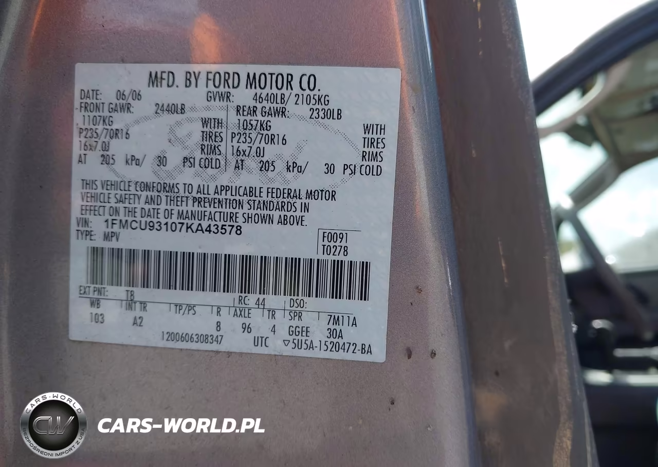 2007 Ford Escape Xlt-Xlt Sport VIN:1FMCU93107KA43578 - 9