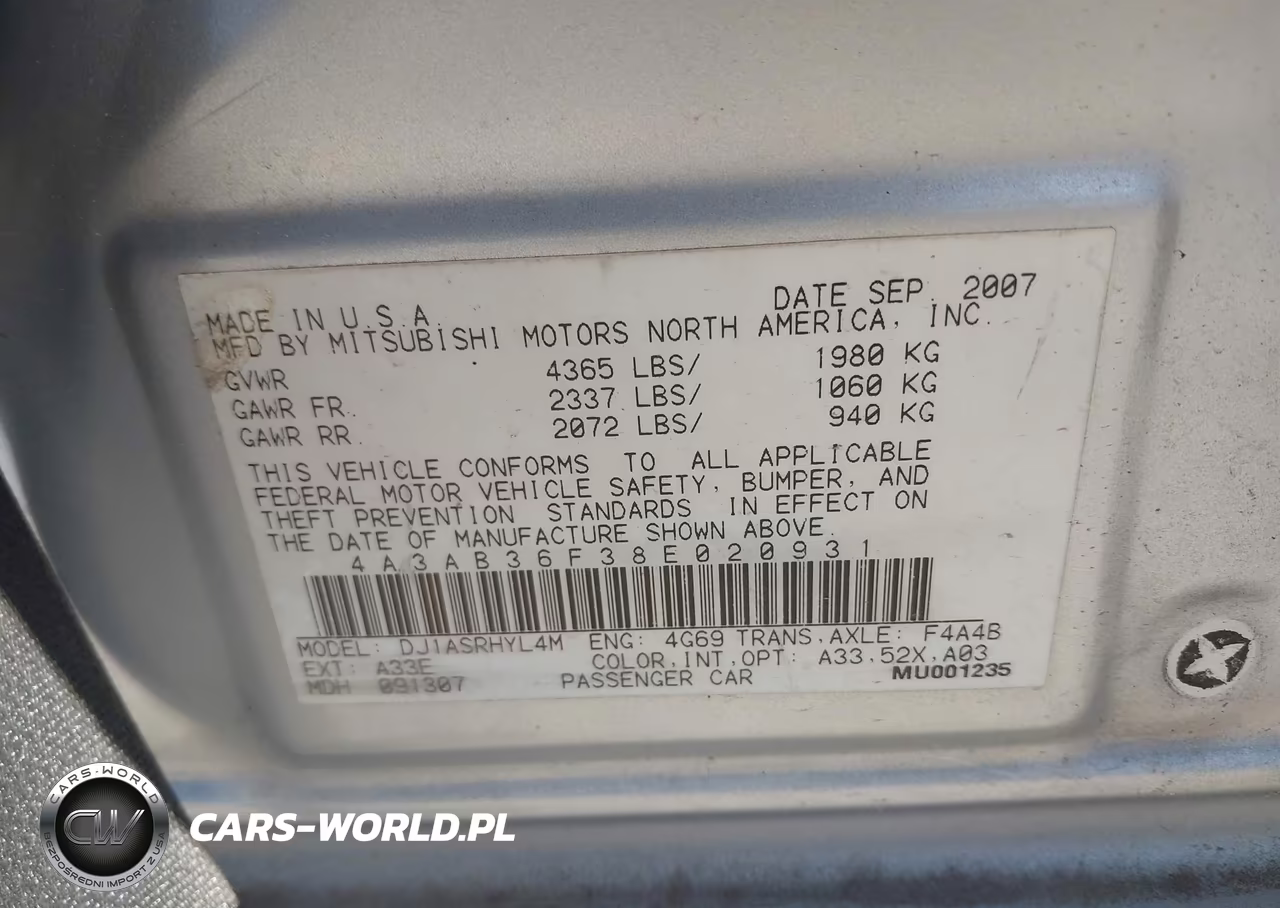 2008 Mitsubishi Galant Es VIN:4A3AB36F38E020931 - 9
