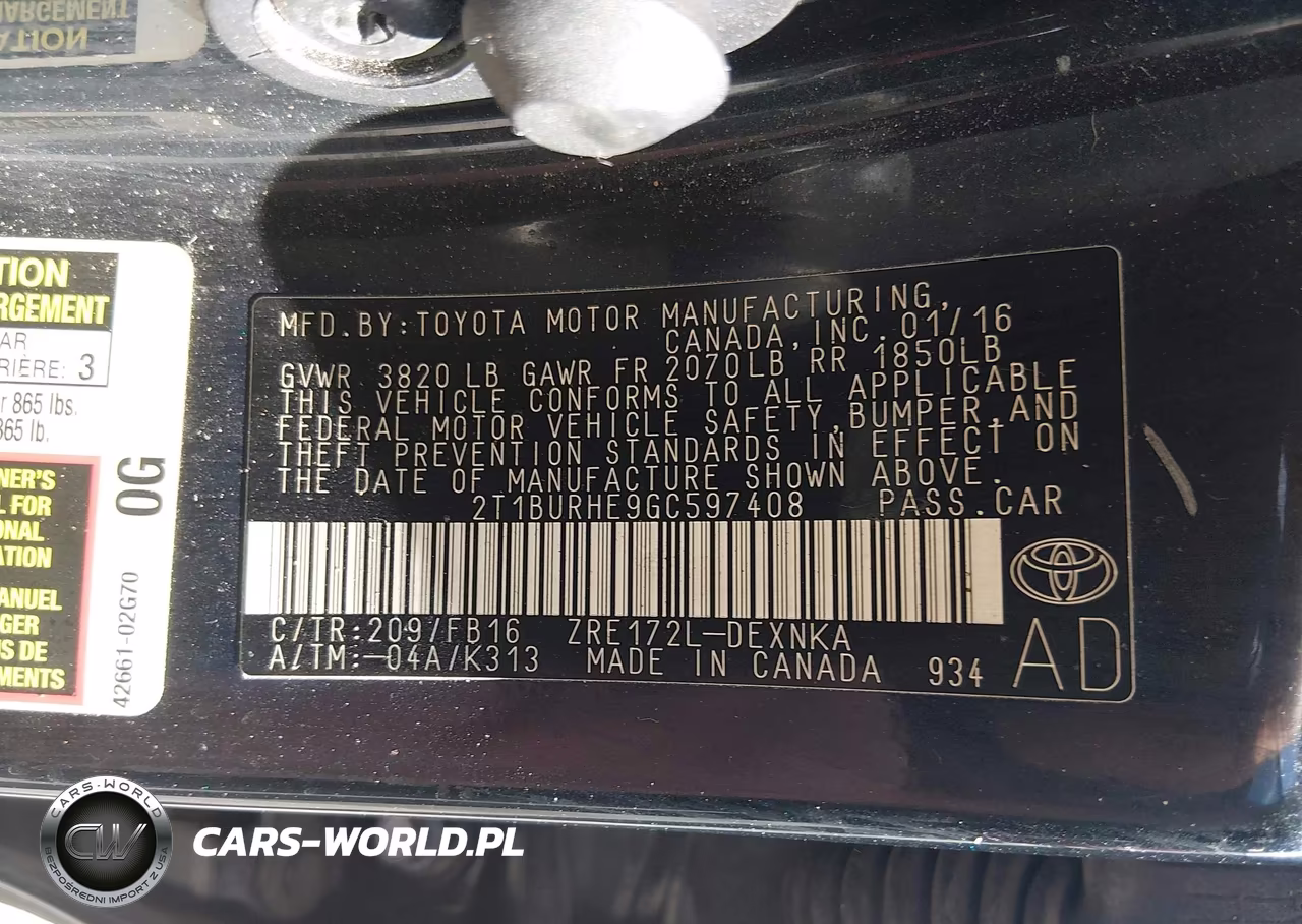 2016 Toyota Corolla Le VIN:2T1BURHE9GC597408 - 9