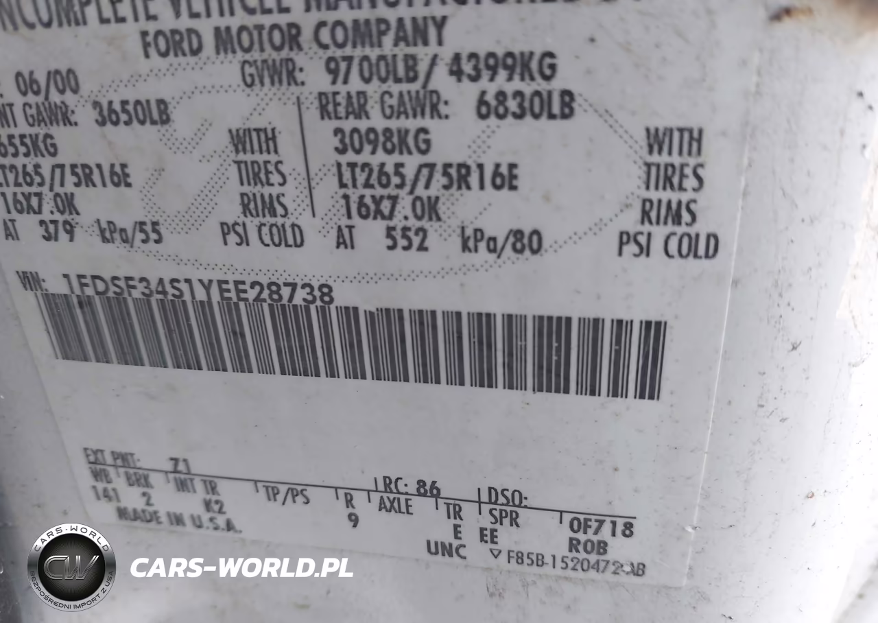 2000 Ford F350 Srw Super Duty VIN:1FDSF34S1YEE28738 - 9