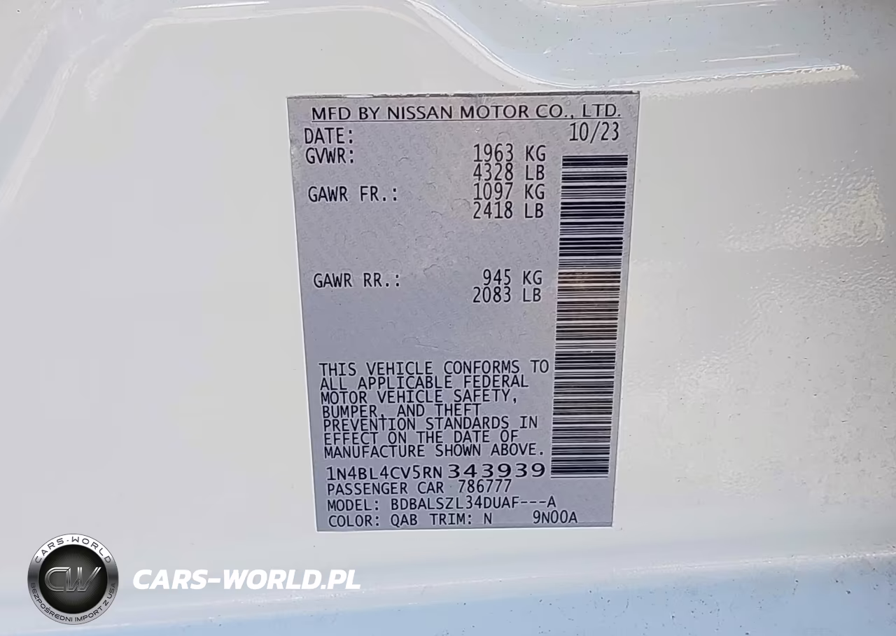 2024 Nissan Altima Sr Fwd VIN:1N4BL4CV5RN343939 - 9