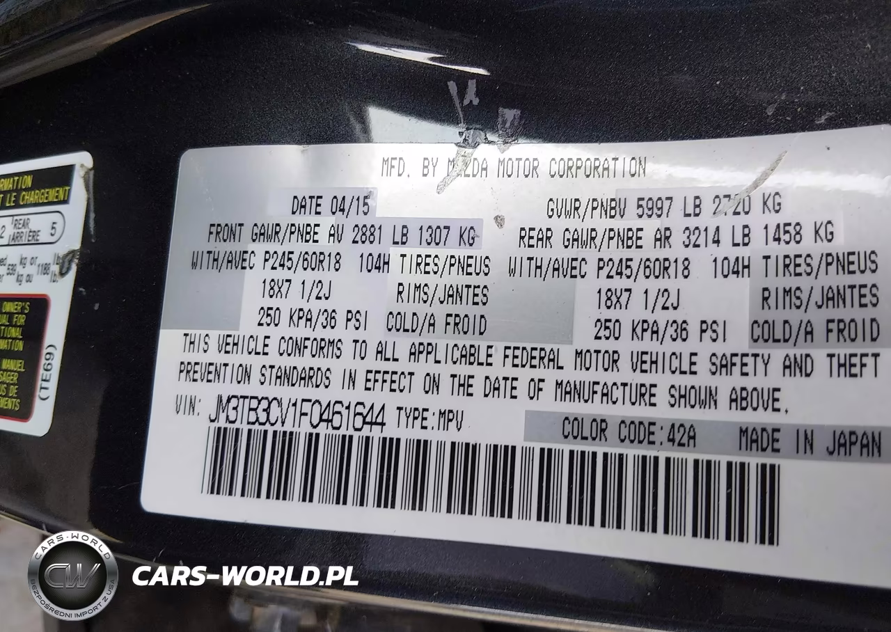 2015 Mazda Cx-9 Touring VIN:JM3TB3CV1F0461644 - 9