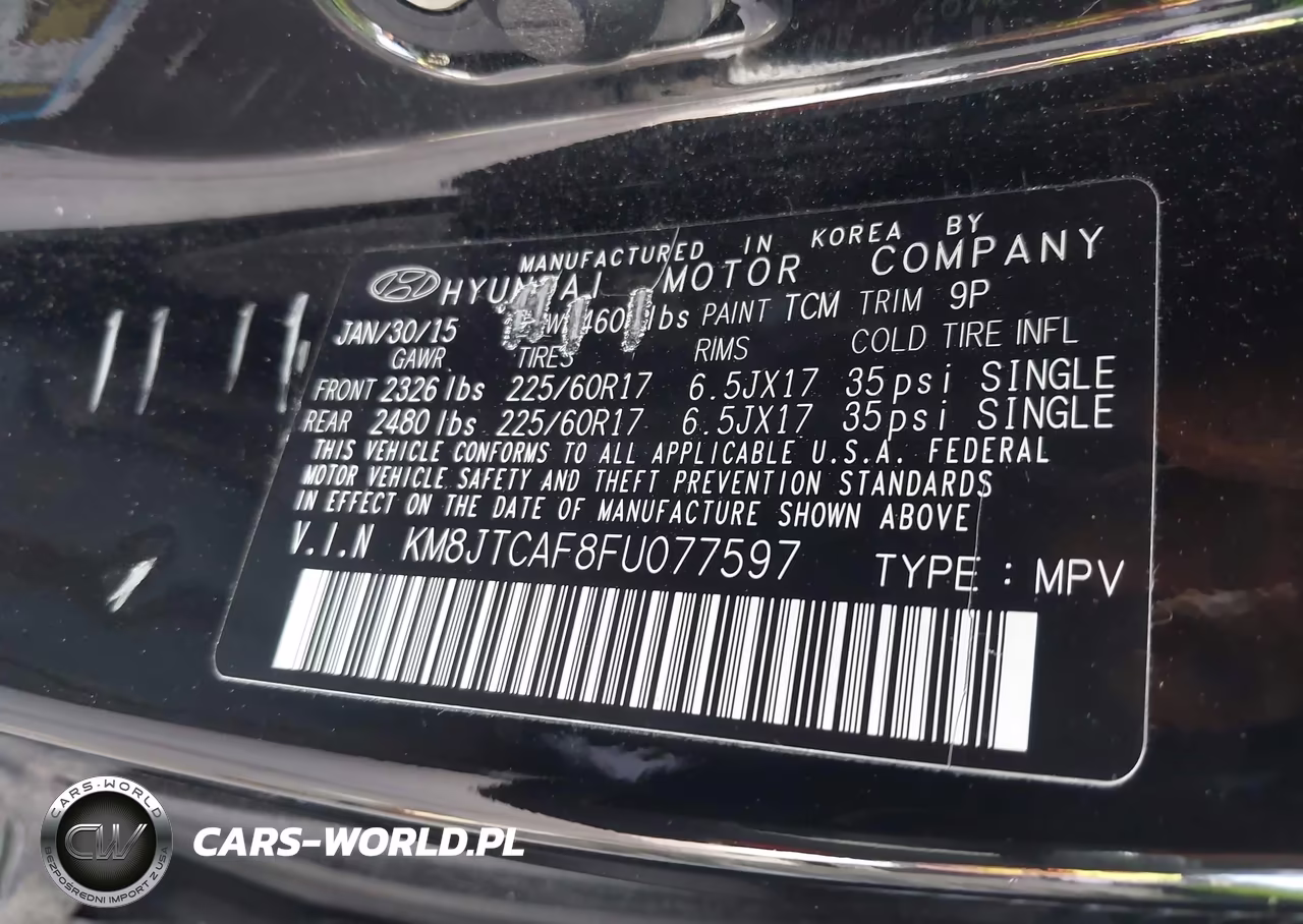 2015 Hyundai Tucson Gls VIN:KM8JTCAF8FU077597 - 9