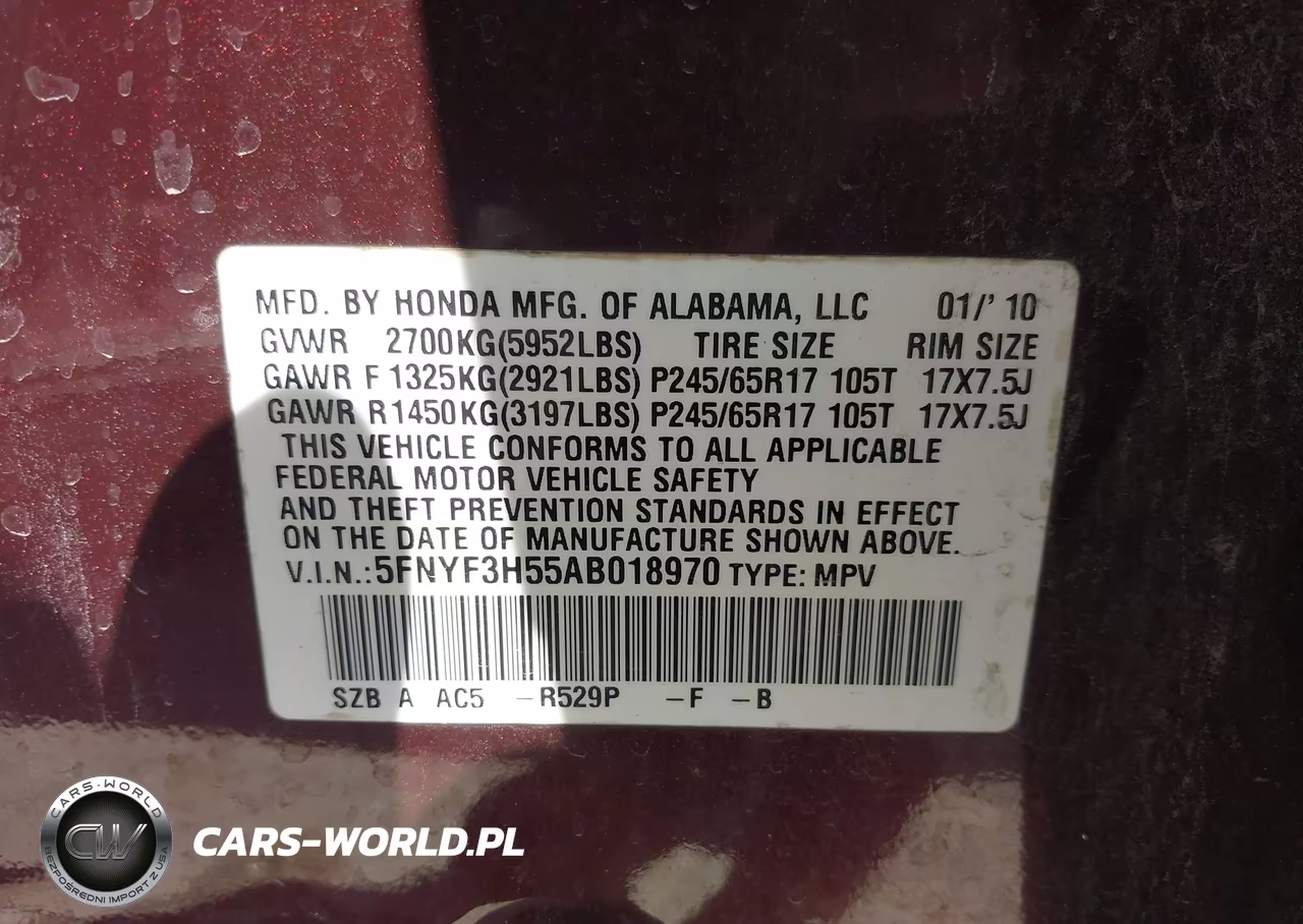 2010 Honda Pilot Ex-L VIN:5FNYF3H55AB018970 - 9