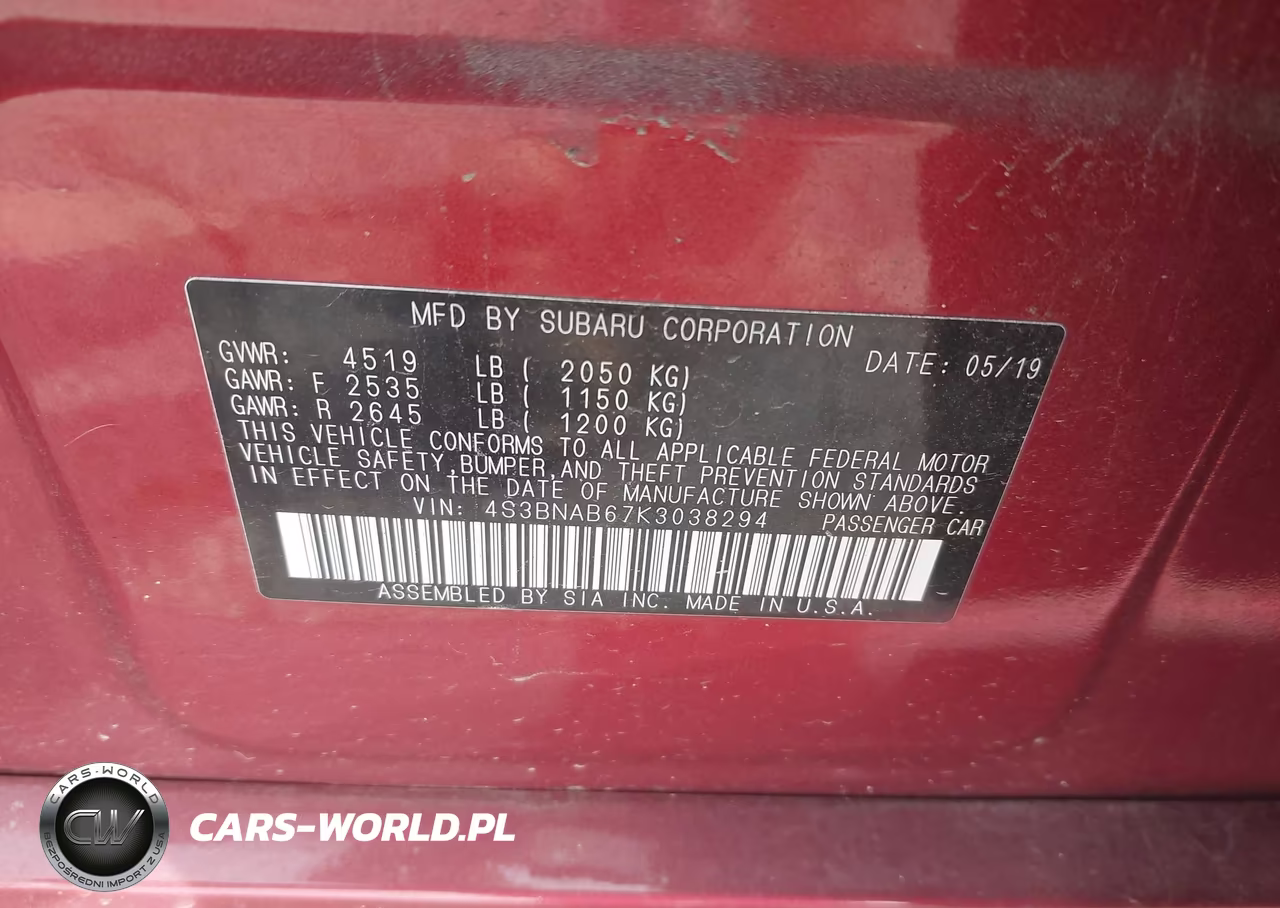 2019 Subaru Legacy 2.5I VIN:4S3BNAB67K3038294 - 9