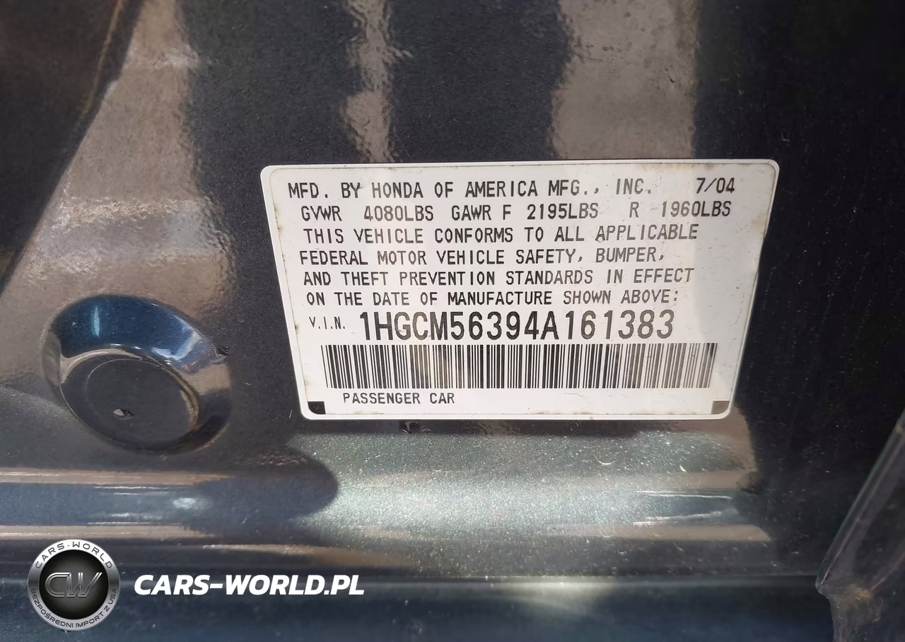 2004 Honda Accord 2.4 Lx VIN:1HGCM56394A161383 - 9