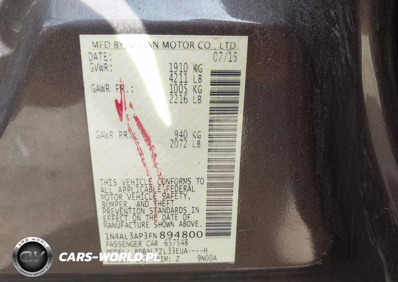 2015 Nissan Altima 2.5 Sl VIN:1N4AL3AP3FN894800 - 9