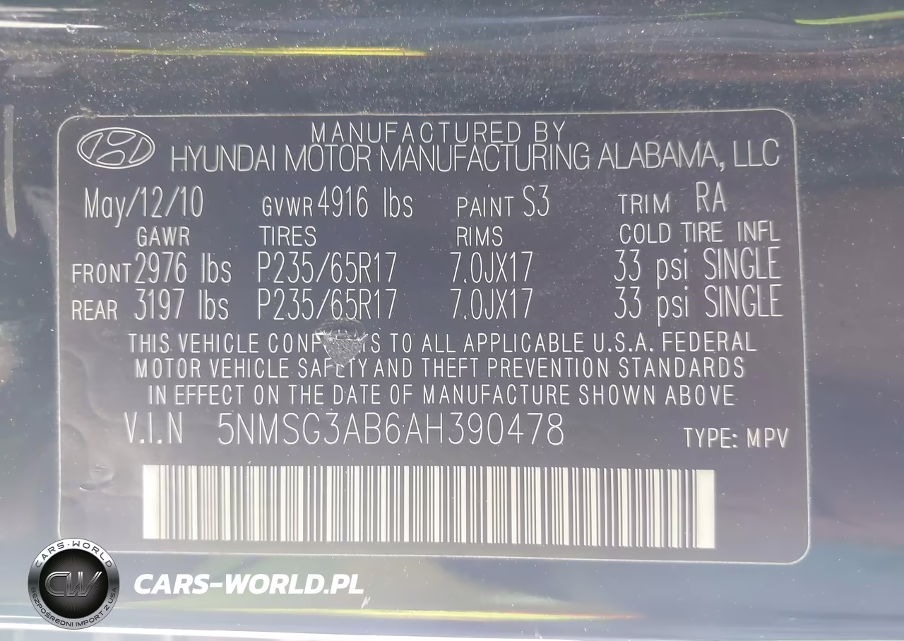 2010 Hyundai Santa Fe Gls VIN:5NMSG3AB6AH390478 - 9
