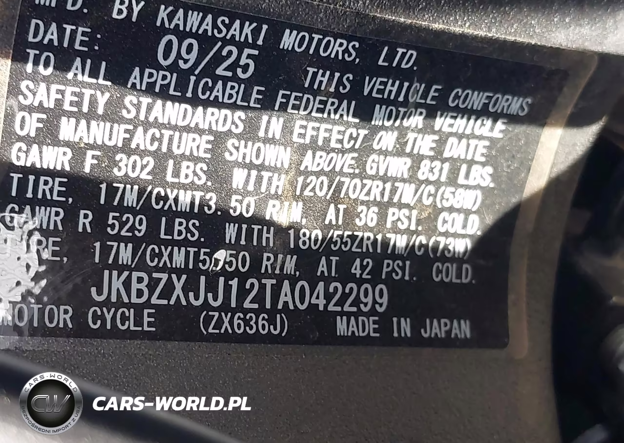 2026 Kawasaki Zx636 K VIN:JKBZXJJ12TA042299 - 10