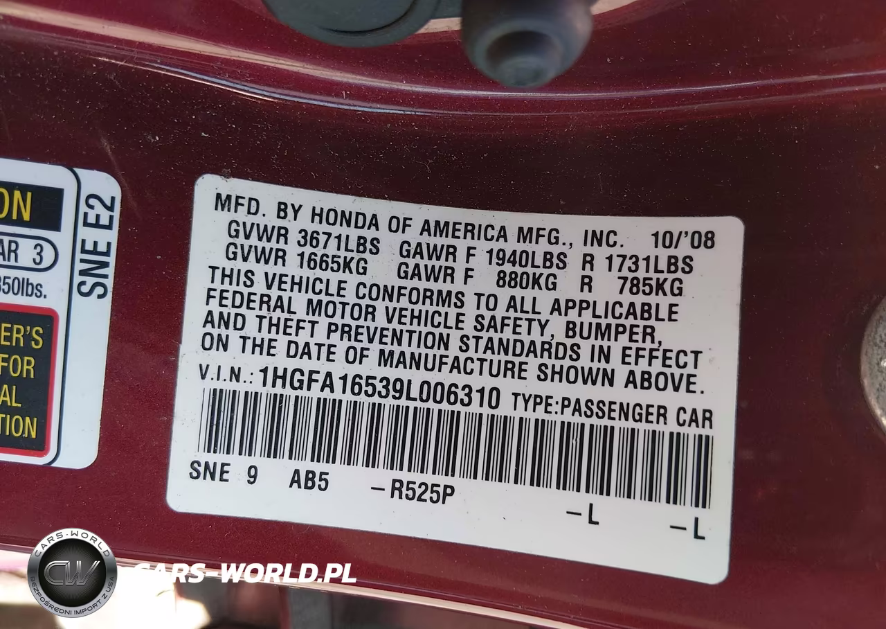 2009 Honda Civic Lx VIN:1HGFA16539L006310 - 9