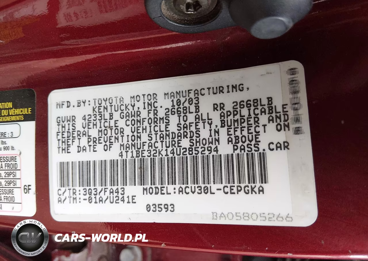 2004 Toyota Camry Xle VIN:4T1BE32K14U285294 - 9