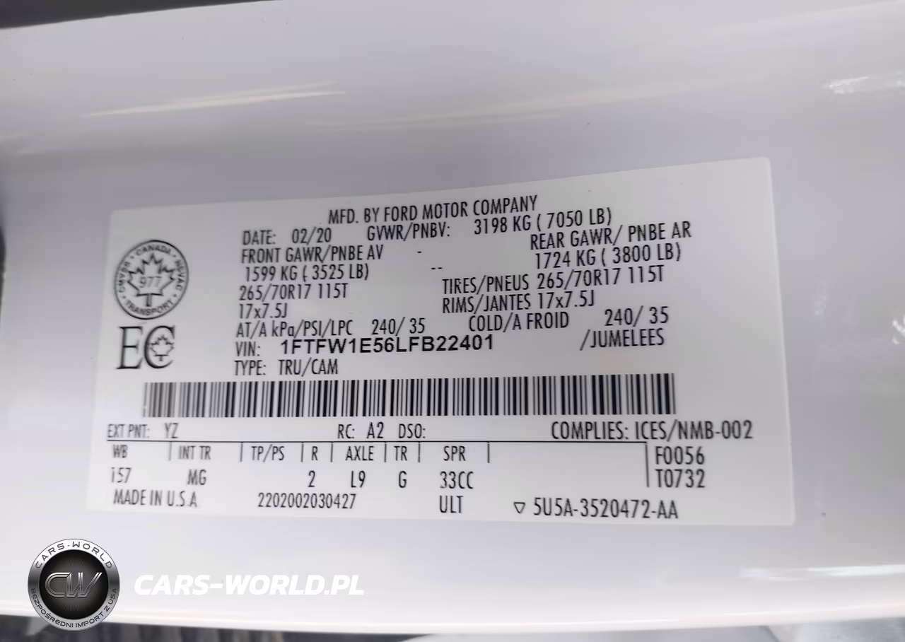 2020 Ford F-150 Xlt VIN:1FTFW1E56LFB22401 - 9