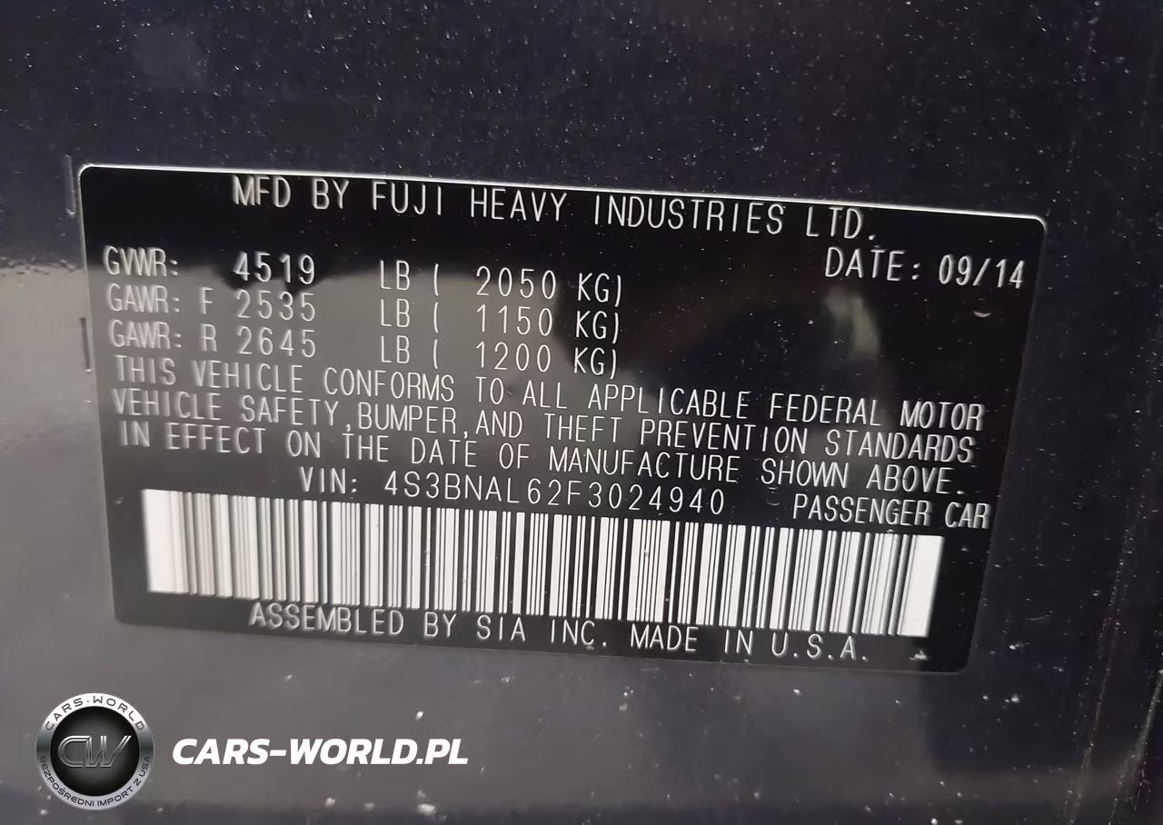 2015 Subaru Legacy 2.5I Limited VIN:4S3BNAL62F3024940 - 9