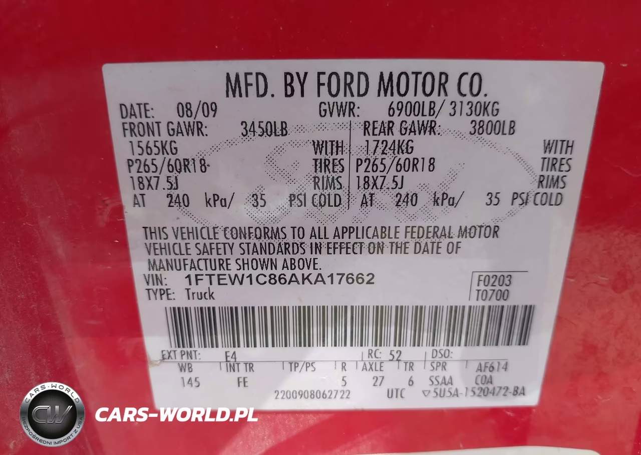 2010 Ford F-150 Fx2 Sport-Xl-Xlt VIN:1FTEW1C86AKA17662 - 9