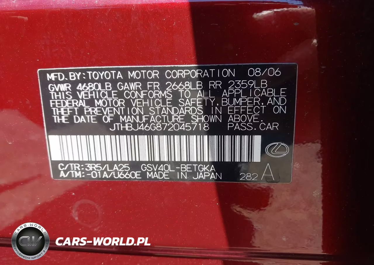 2007 Lexus Es 350 VIN:JTHBJ46G872045718 - 9