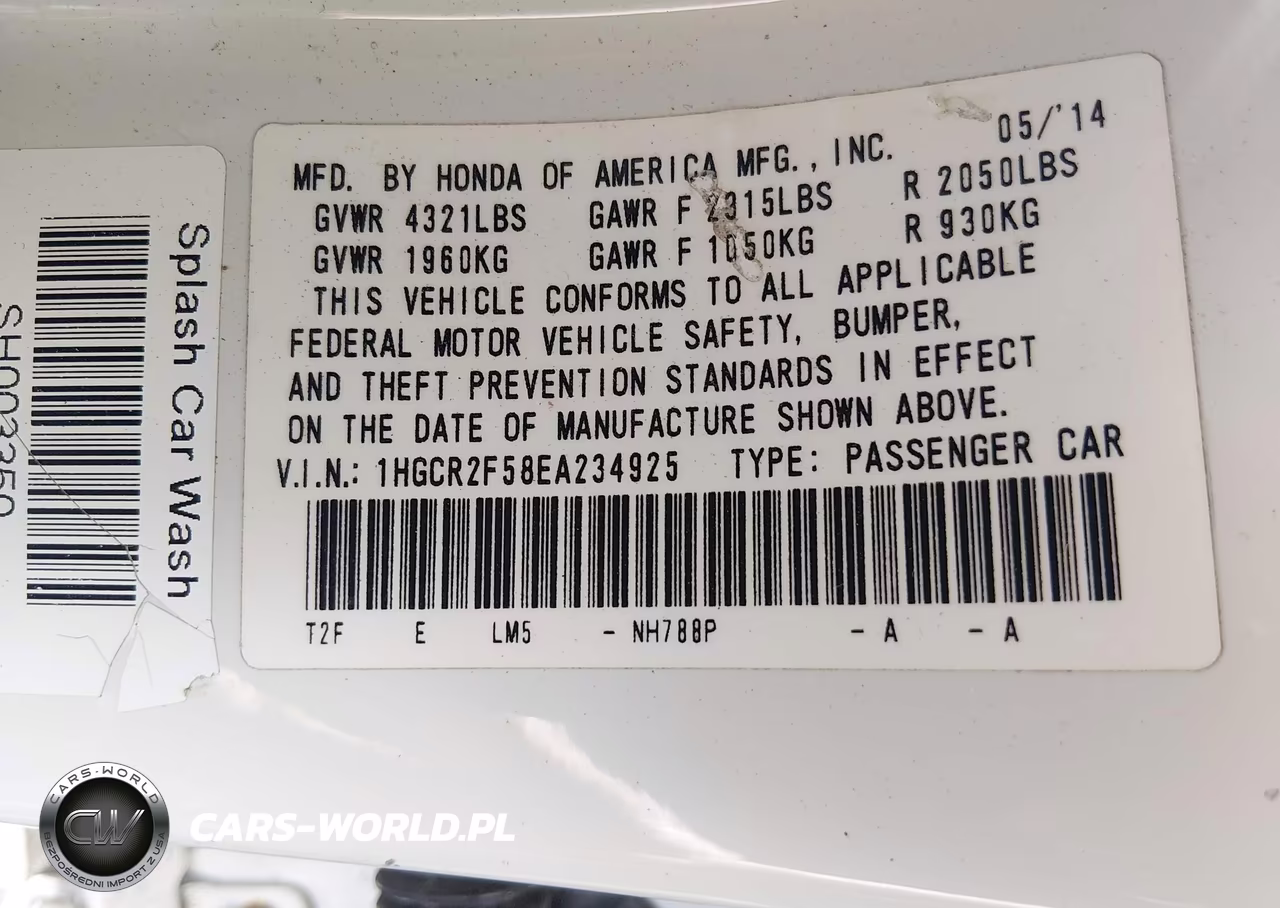 2014 Honda Accord Sport VIN:1HGCR2F58EA234925 - 9