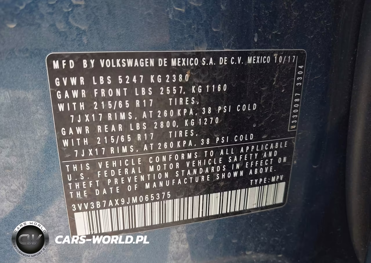 2018 Volkswagen Tiguan VIN:3VV3B7AX9JM065375 - 9