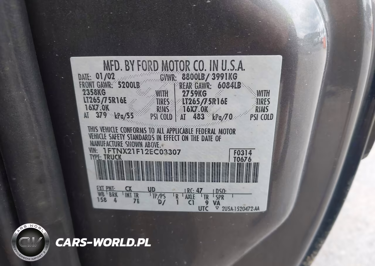 2002 Ford F-250 Lariat-Xl-Xlt VIN:1FTNX21F12EC03307 - 9