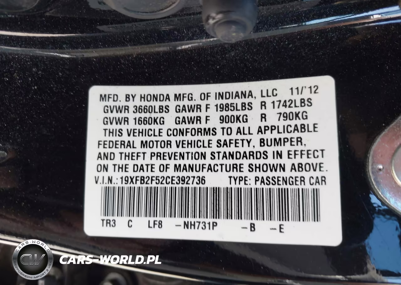 2012 Honda Civic Lx VIN:19XFB2F52CE392736 - 9