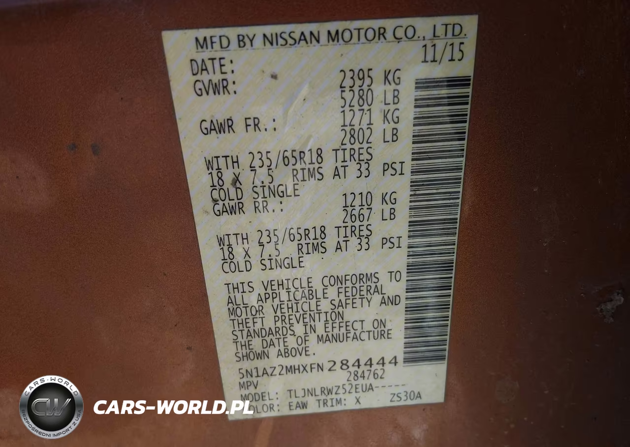 2015 Nissan Murano VIN:5N1AZ2MHXFN284444 - 9