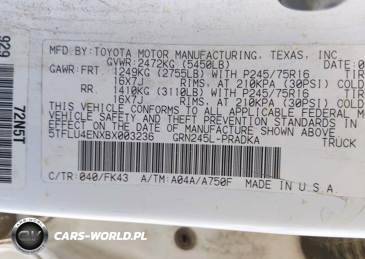 2011 Toyota Tacoma Base V6 VIN:5TFLU4ENXBX003236 - 9