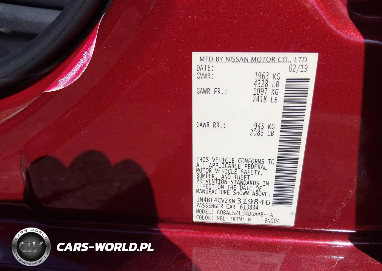 2019 Nissan Altima 2.5 Sr VIN:1N4BL4CV2KN319846 - 9