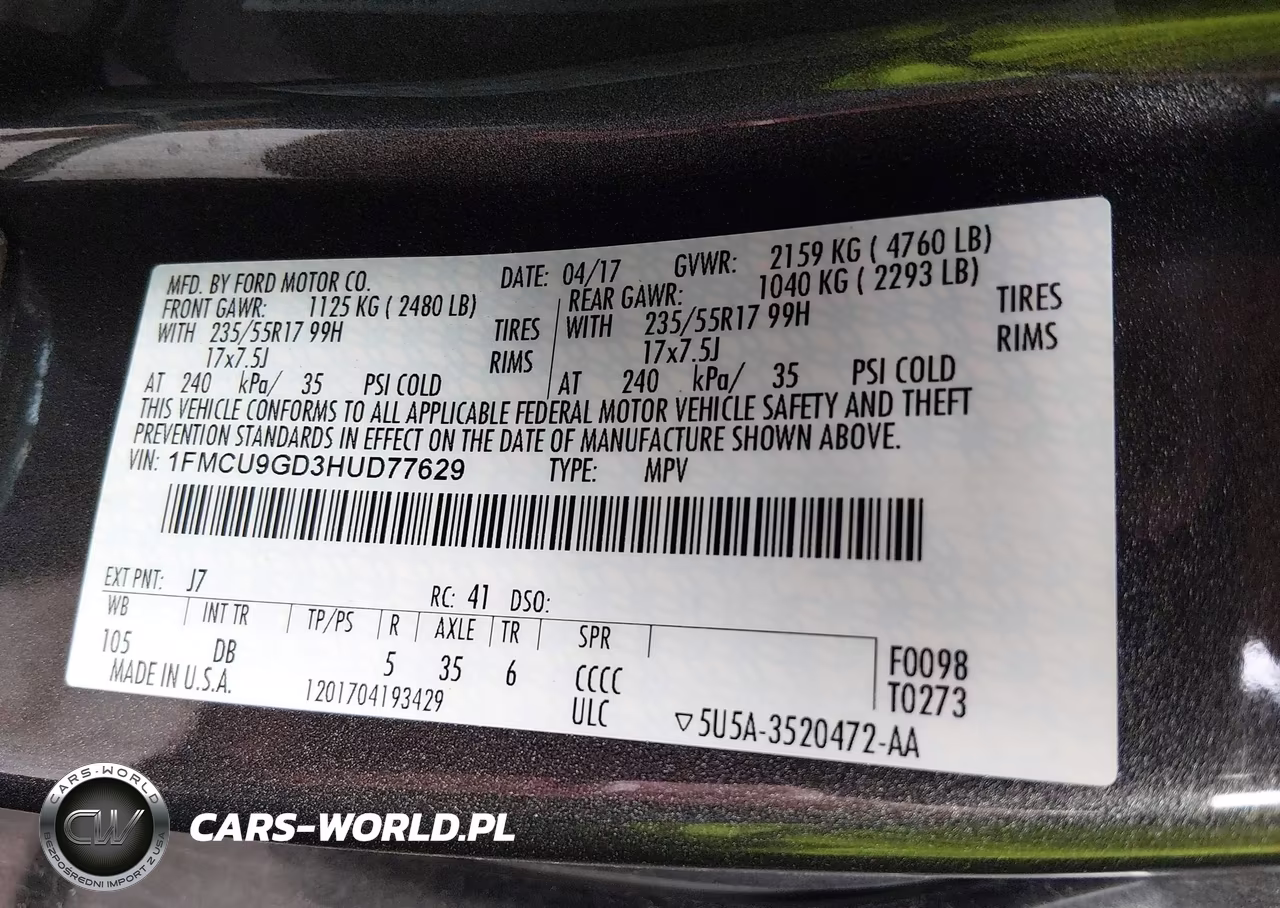 2017 Ford Escape Se VIN:1FMCU9GD3HUD77629 - 9