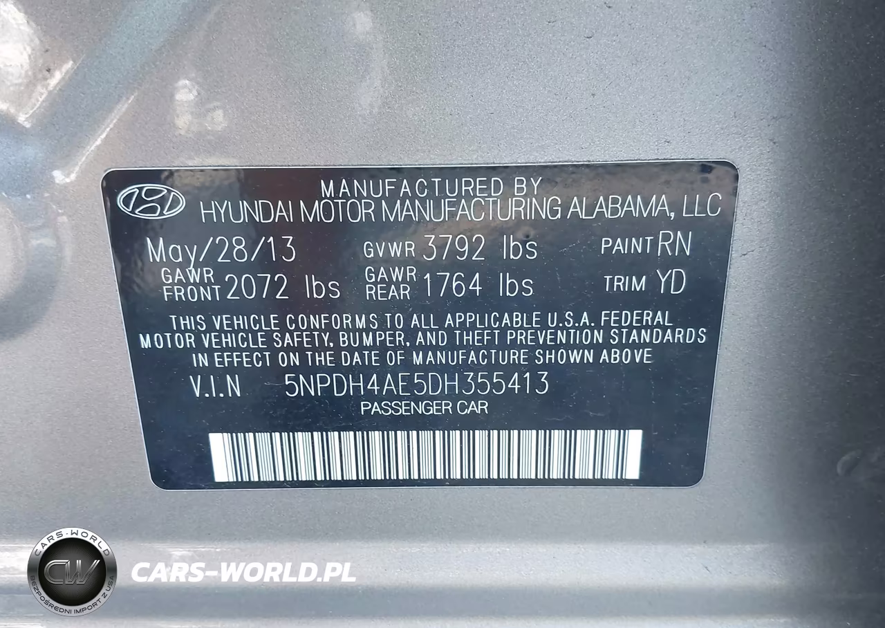 2013 Hyundai Elantra Gls VIN:5NPDH4AE5DH355413 - 9