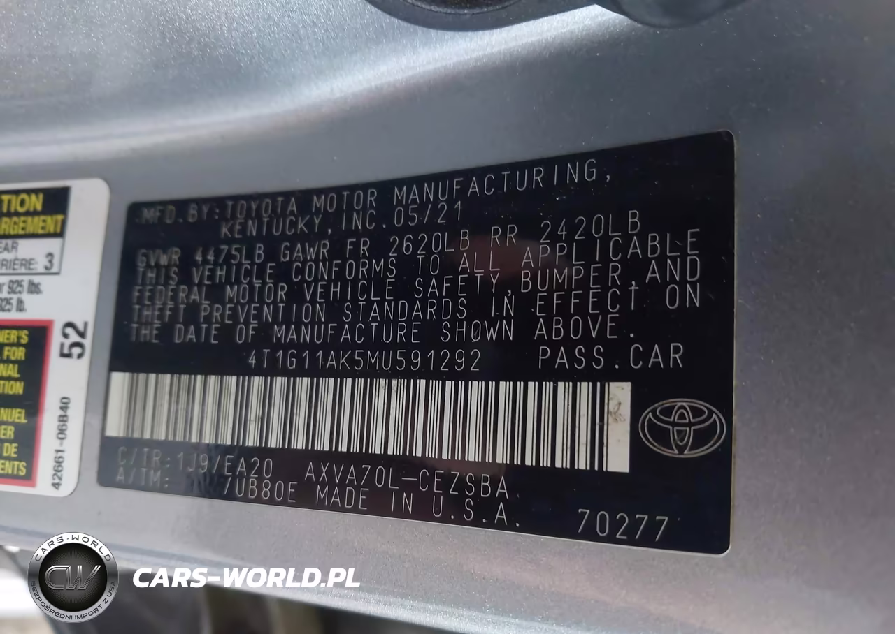 2021 Toyota Camry Se VIN:4T1G11AK5MU591292 - 9