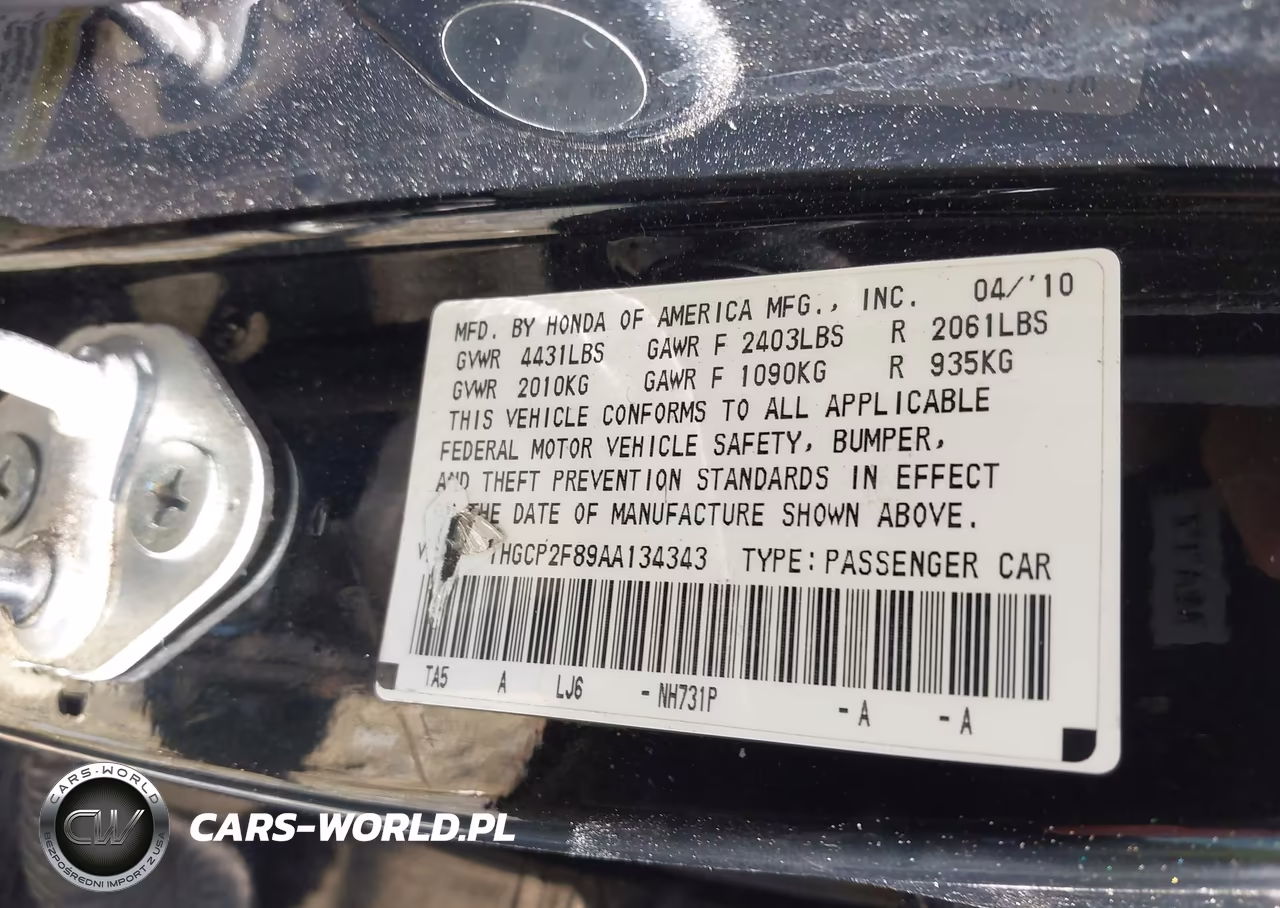 2010 Honda Accord 2.4 Ex-L VIN:1HGCP2F89AA134343 - 9