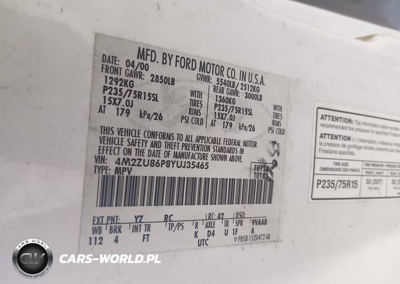 2000 Mercury Mountaineer VIN:4M2ZU86P8YUJ35465 - 9