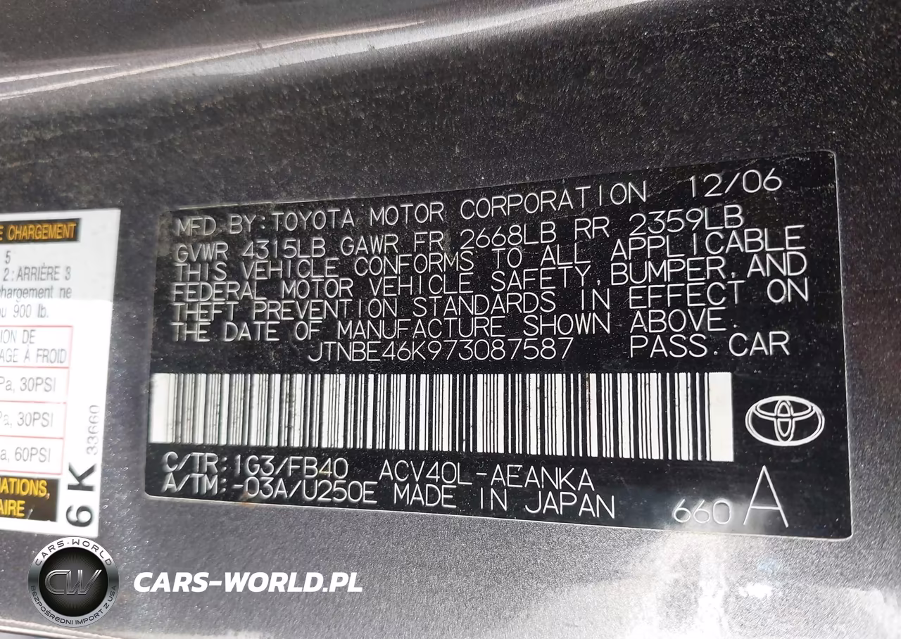 2007 Toyota Camry Le VIN:JTNBE46K973087587 - 9