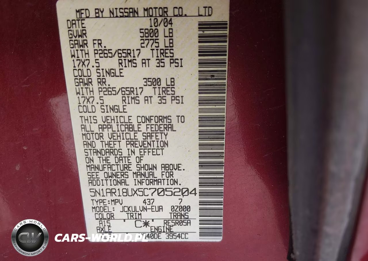 2005 Nissan Pathfinder Le VIN:5N1AR18UX5C705204 - 9