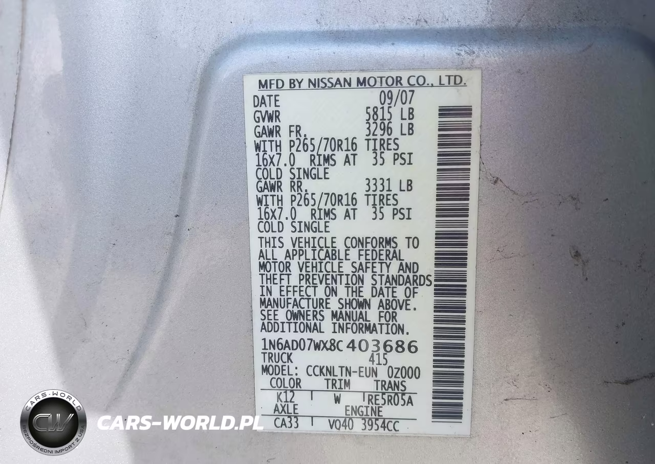 2008 Nissan Frontier Se VIN:1N6AD07WX8C403686 - 9