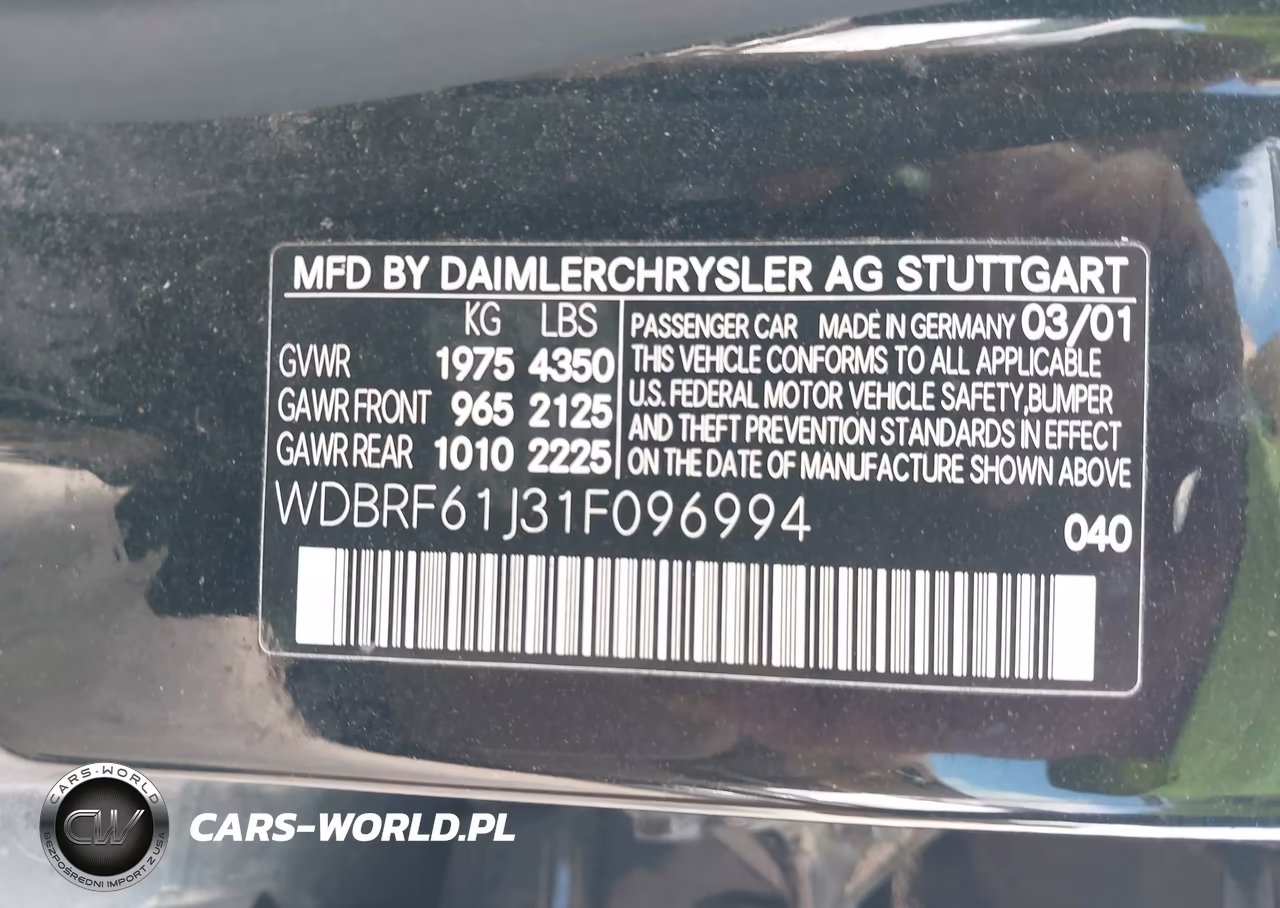 2001 Mercedes-Benz C 240 VIN:WDBRF61J31F096994 - 9