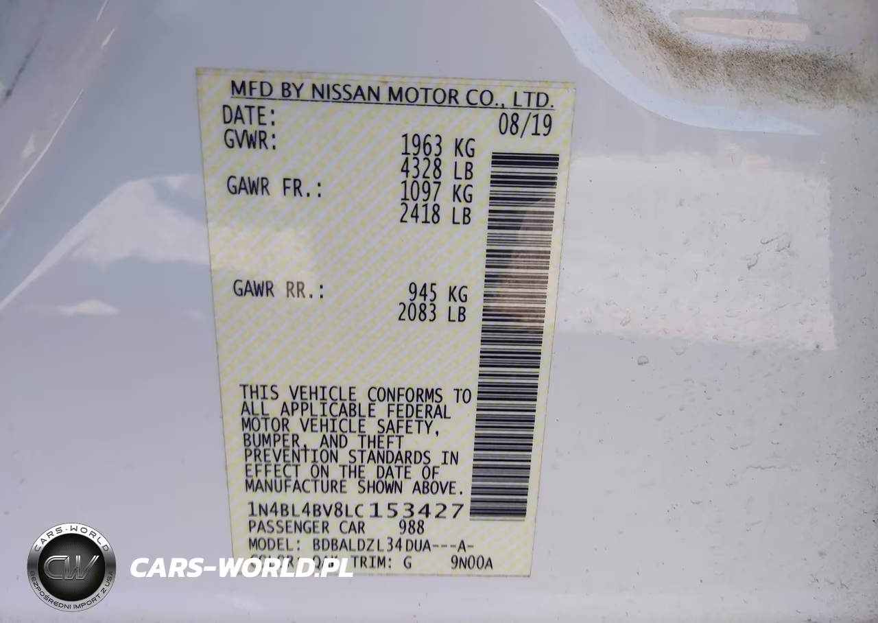 2020 Nissan Altima S Fwd VIN:1N4BL4BV8LC153427 - 9