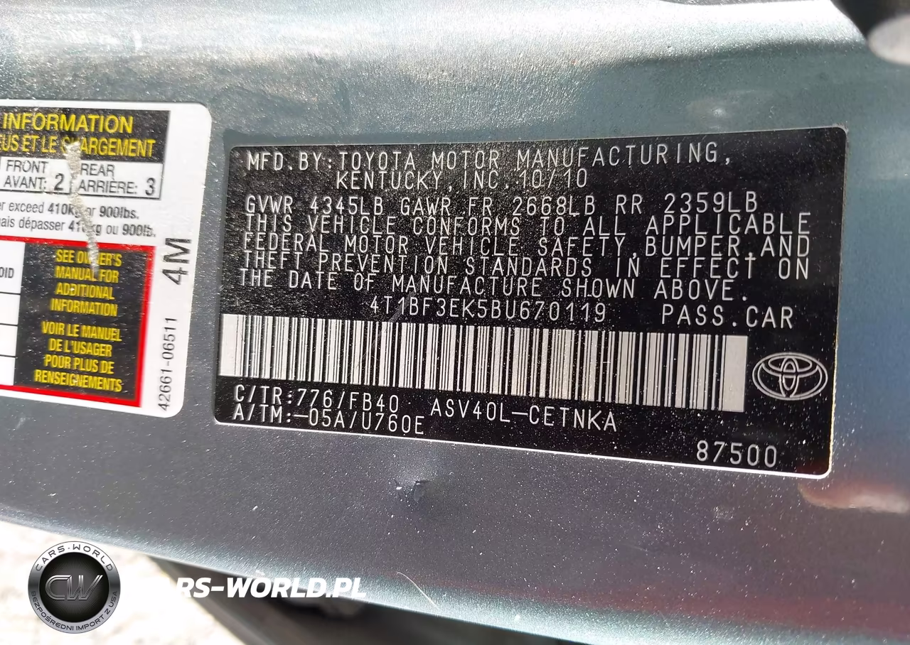 2011 Toyota Camry Le VIN:4T1BF3EK5BU670119 - 9