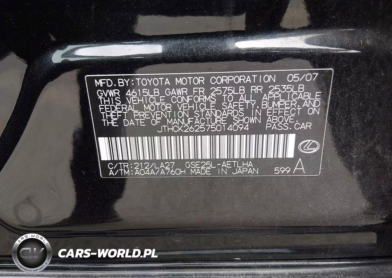 2007 Lexus Is 250 VIN:JTHCK262575014094 - 9