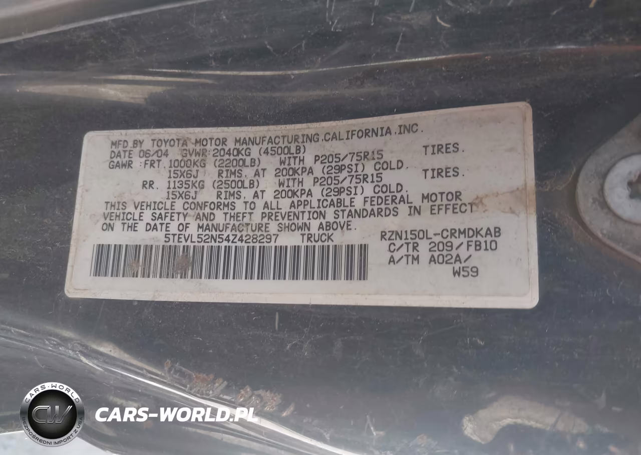 2004 Toyota Tacoma VIN:5TEVL52N54Z428297 - 9