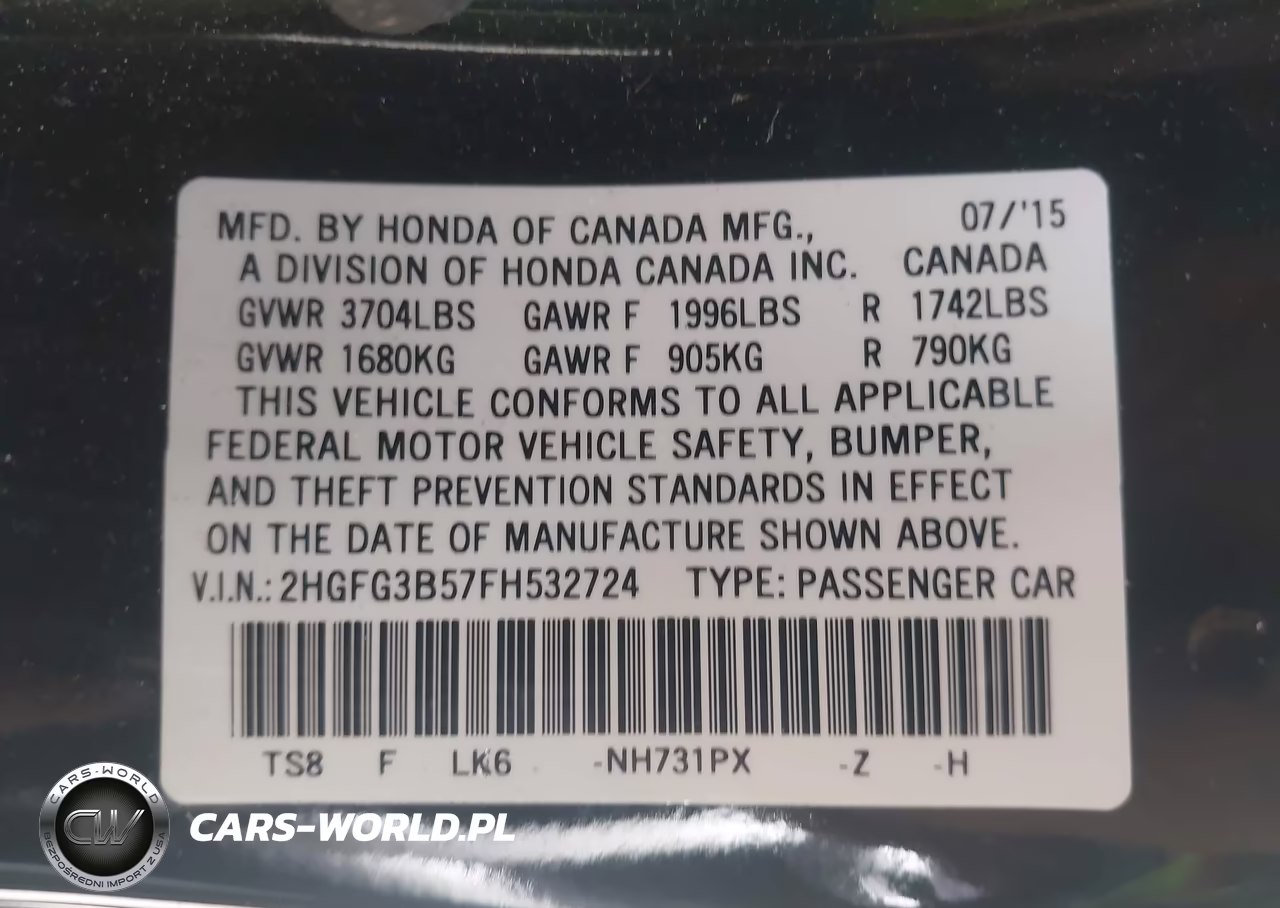 2015 Honda Civic Lx VIN:2HGFG3B57FH532724 - 9