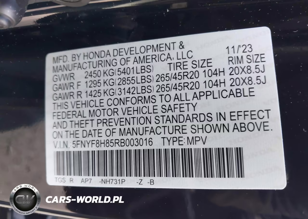 2024 Honda Passport Awd Black VIN:5FNYF8H85RB003016 - 9
